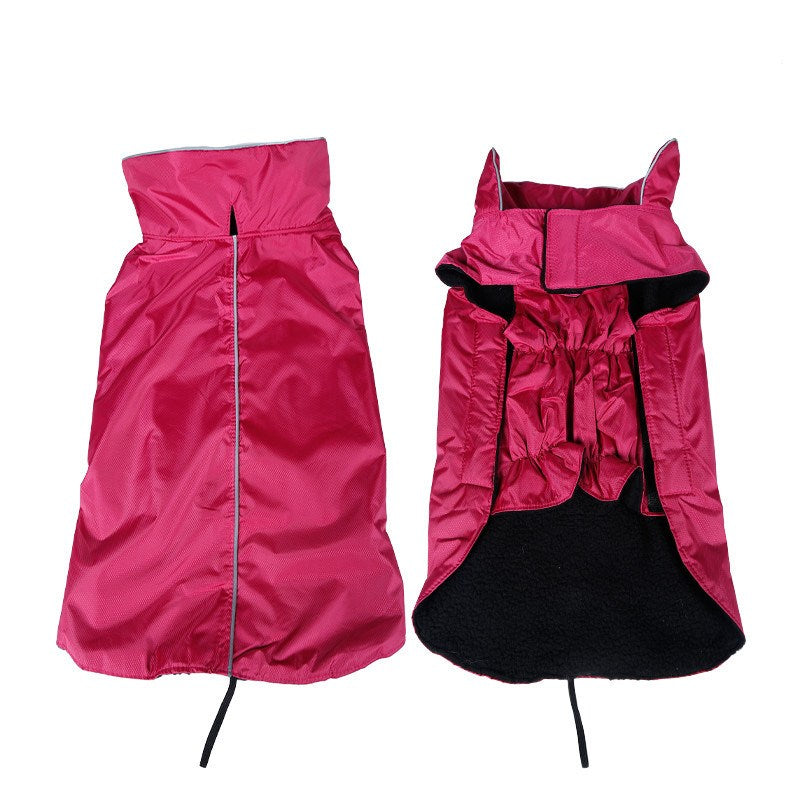 Red PolarPet waterproof dog coat, outside and fleece-lined inside