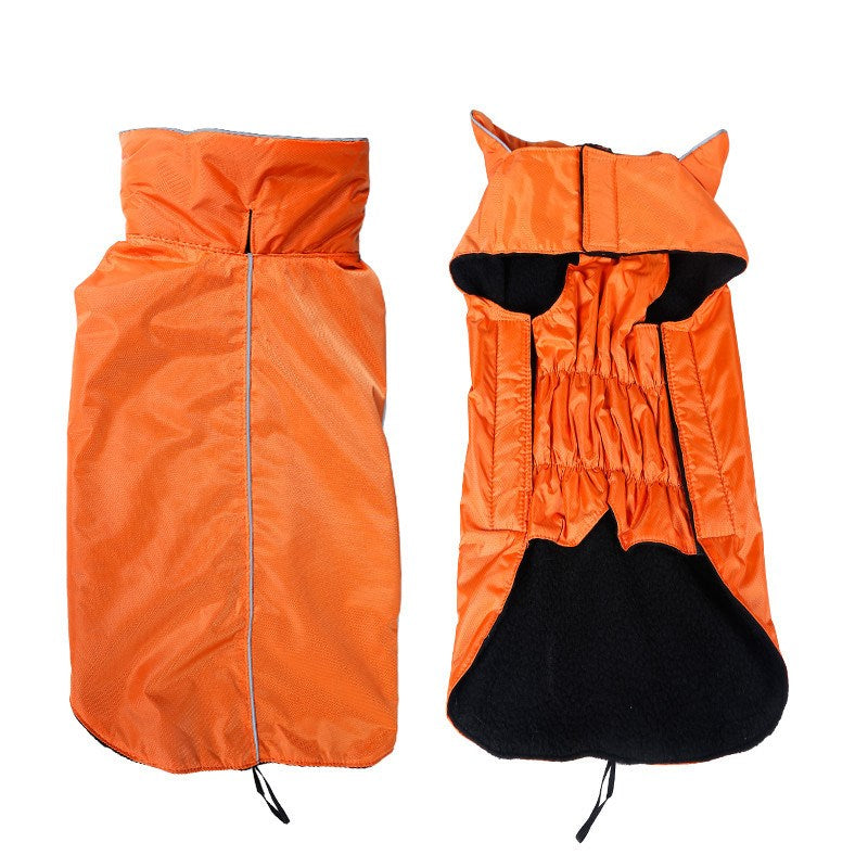 Orange PolarPet waterproof dog coat, outside and fleece-lined inside