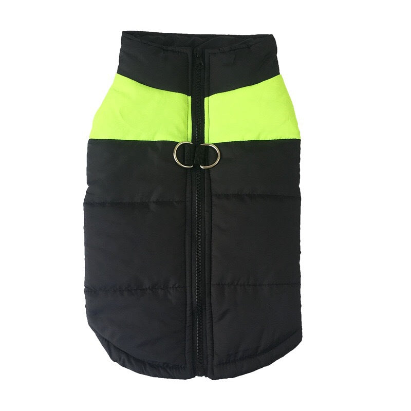 Two PolarPet puffer vests in black and blue